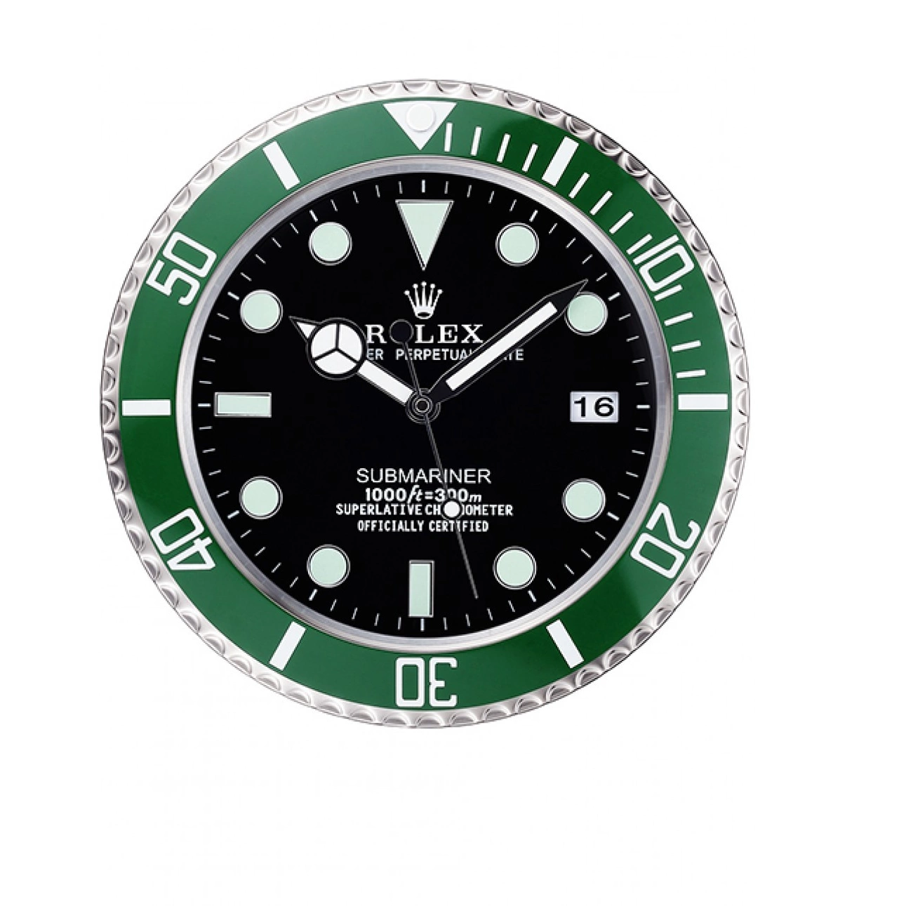Aaa replica watch Silver-Green Submariner 621912 Wall Rolex Clock 0716
